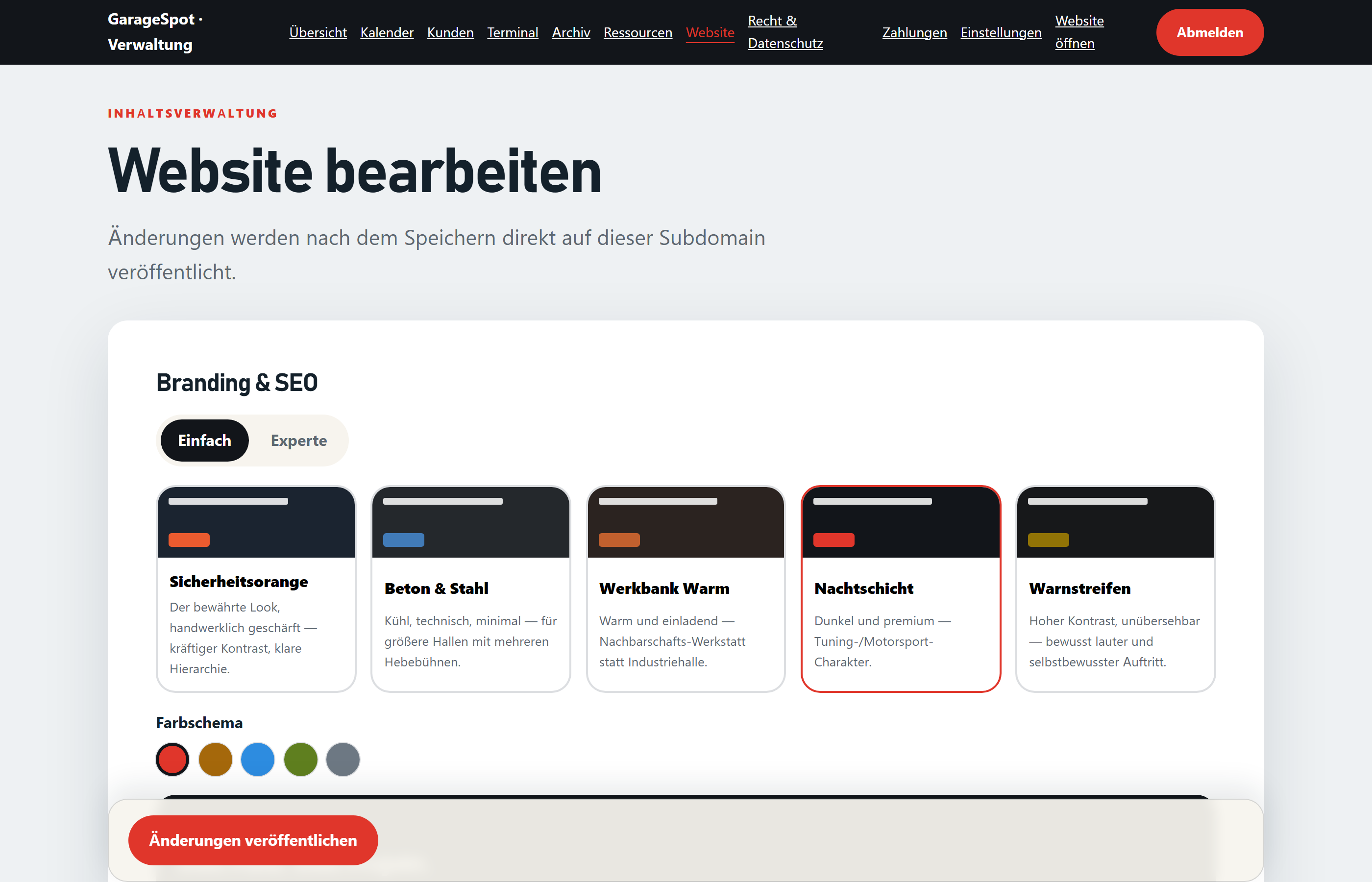 Website-Editor für Branding und Inhalte