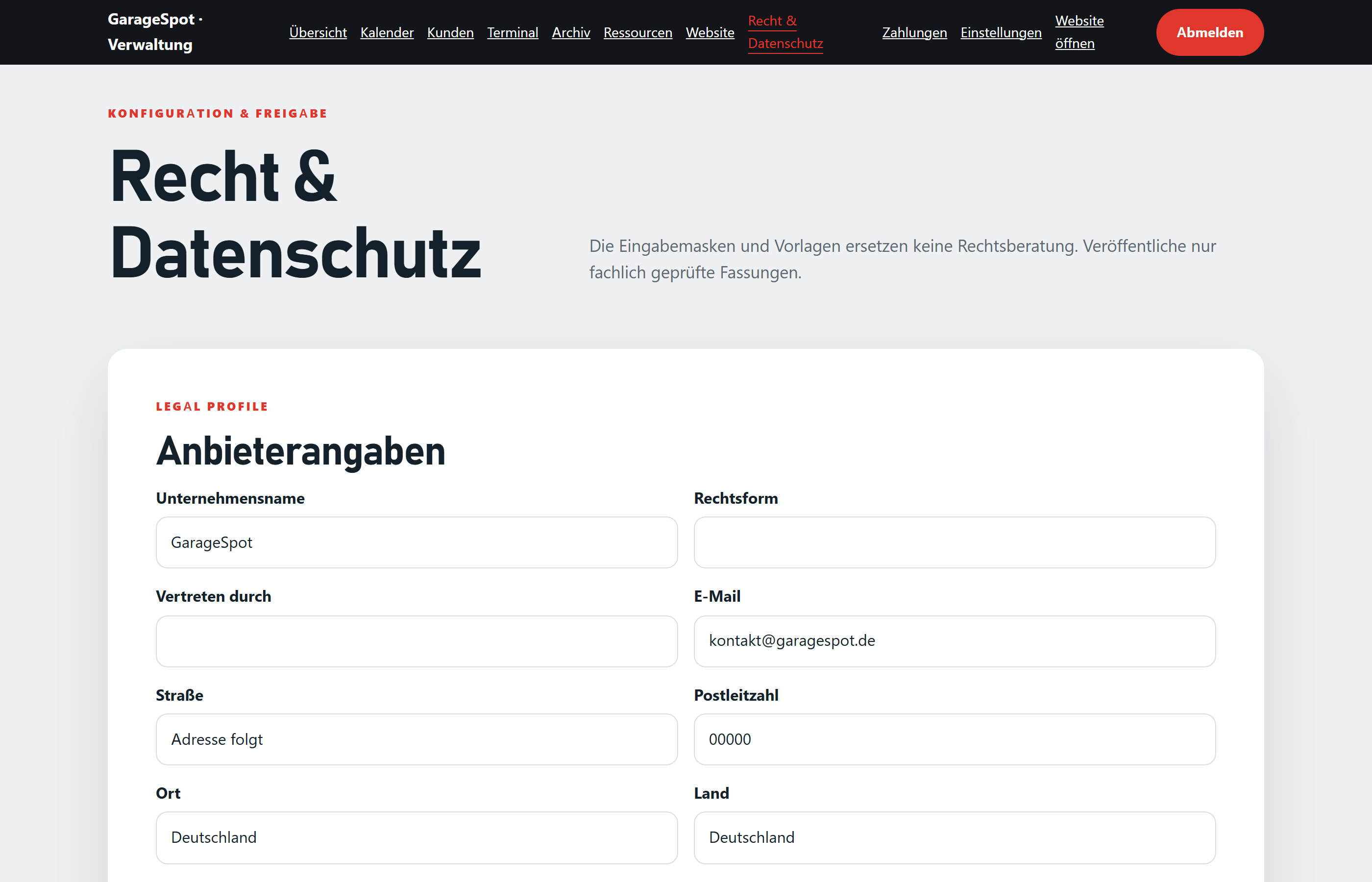 Verwaltung versionierter Rechtstexte im Admin-Bereich